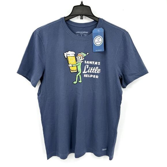 Mens LIFE IS GOOD Santa's Little Helper T-SHIRT Christmas ELF Funny Tee Size L - Picture 2 of 9
